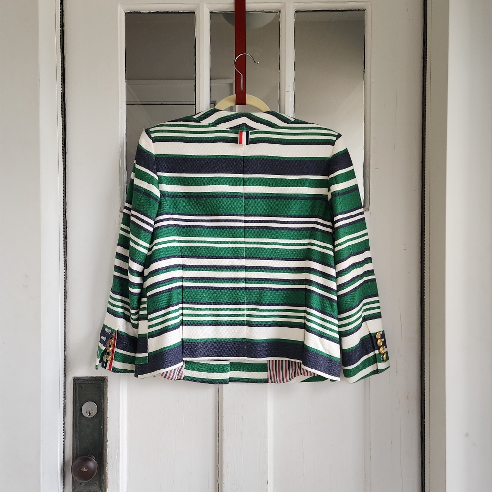 Thom Browne Stripe Green and Navy Blazer, Sz 3 - Picture 8 of 16